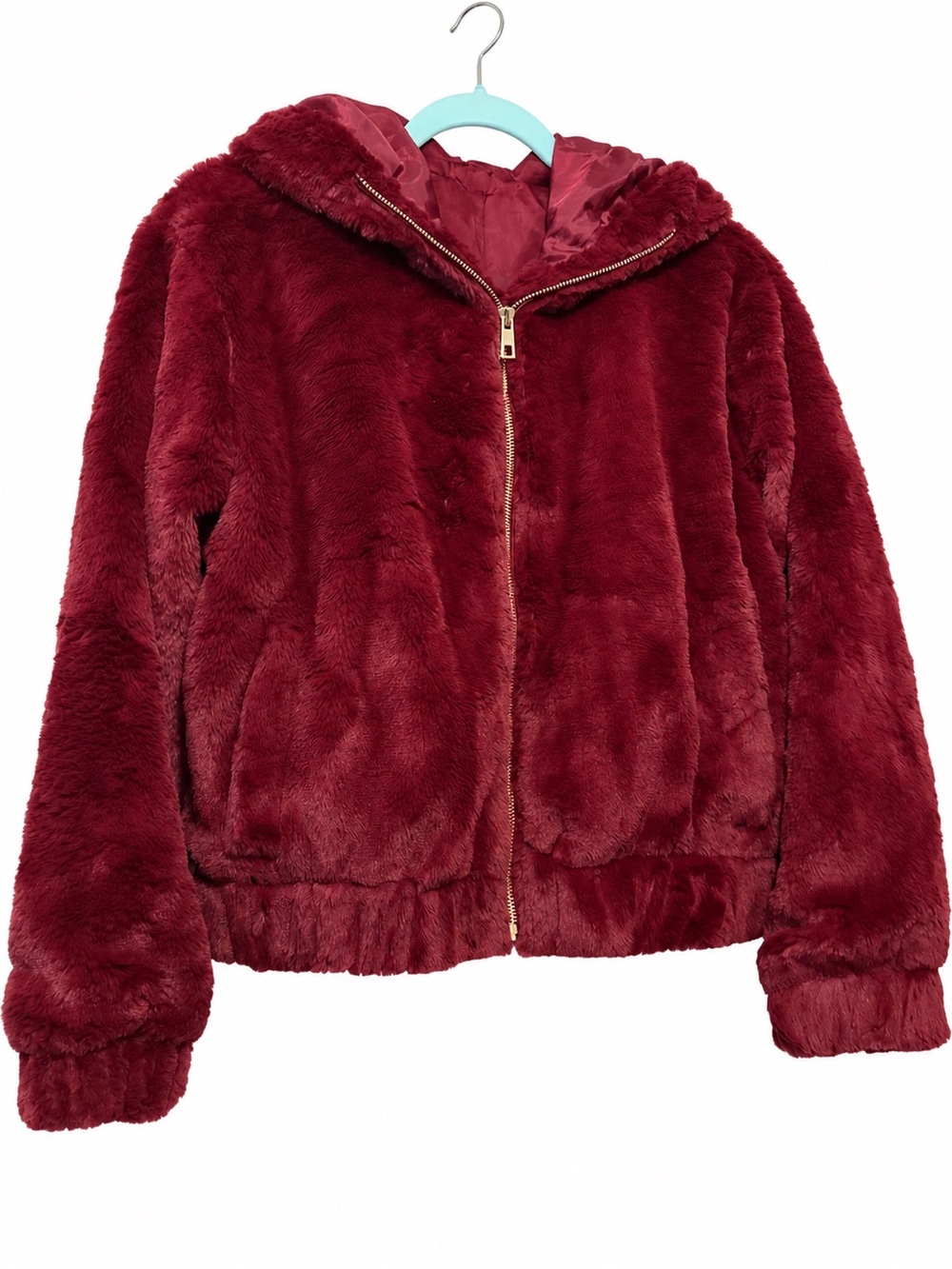 Ambiance Plush Faux Fur Hooded Jacket - Wine